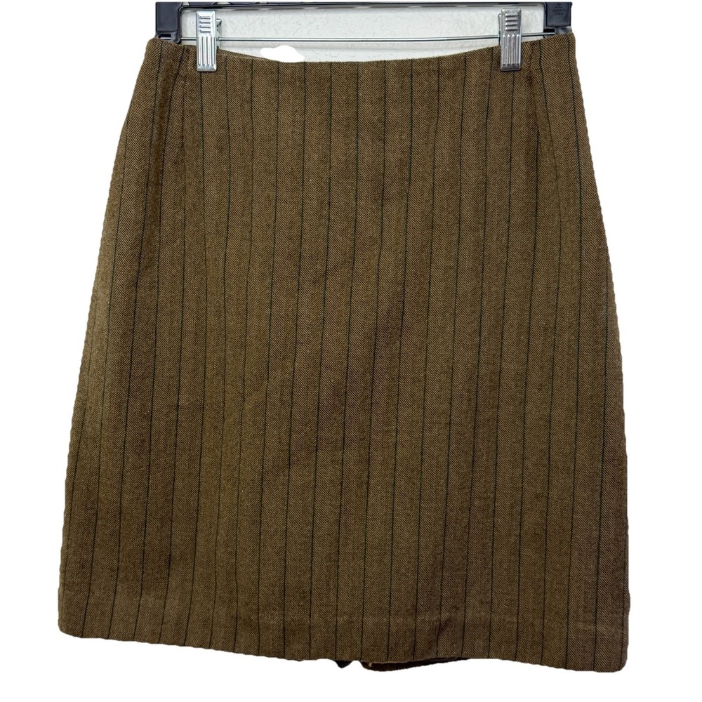 Harvé Bernard Brown Wool Pinstripe‎ Skirt Above Knee High Rise Classic - Picture 14 of 14